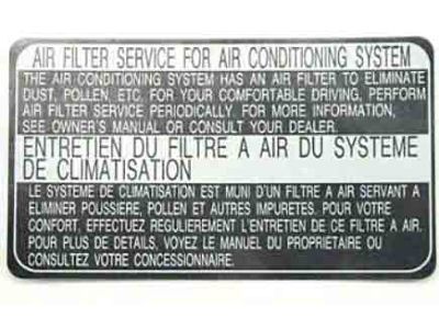 Lexus 87529-50010 Label, A/C Filter Information