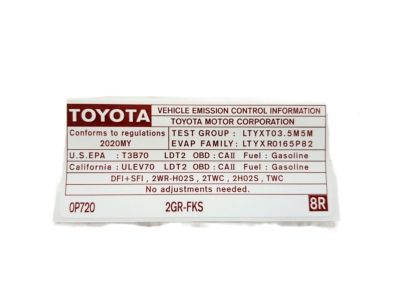 Toyota 11298-0P220 Emission Label