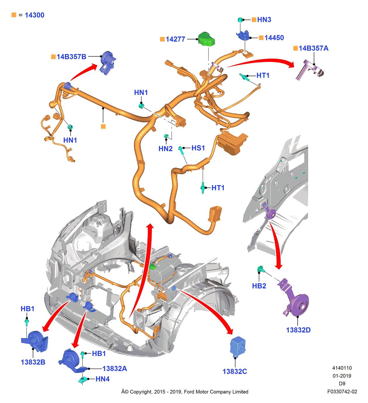 Ford H2GZ-14300-B Positive Cable