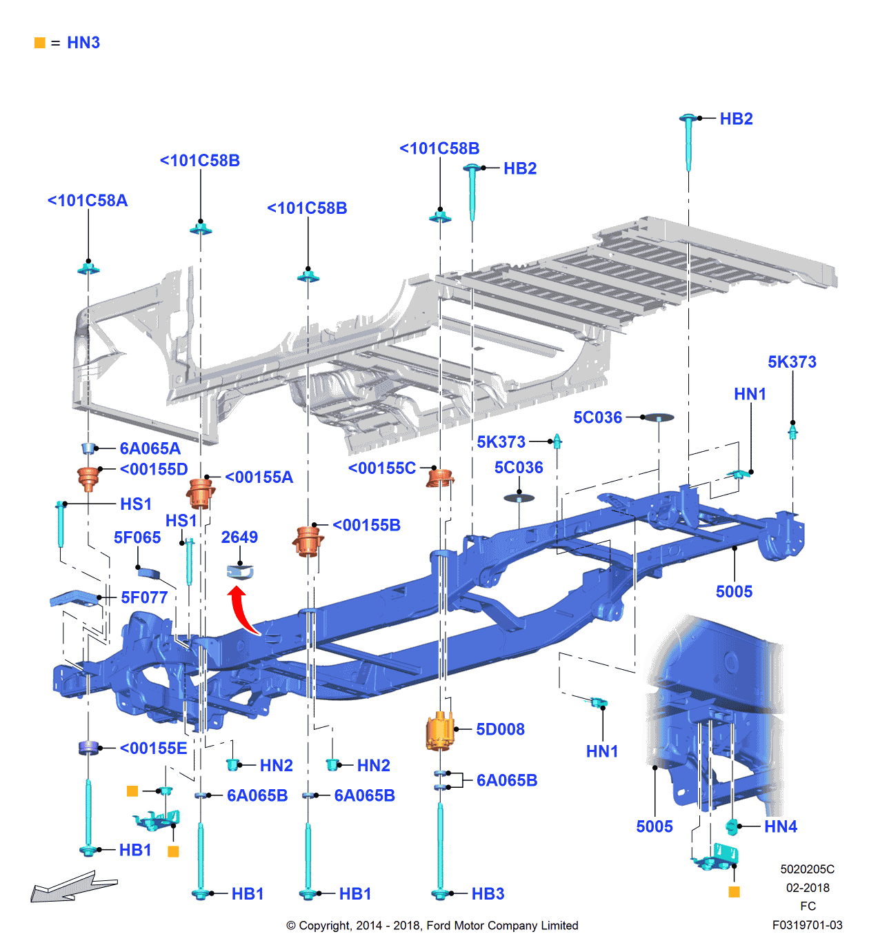 Ford JL3Z-2649-A BRACKET - PARKING BRAKE CABLE