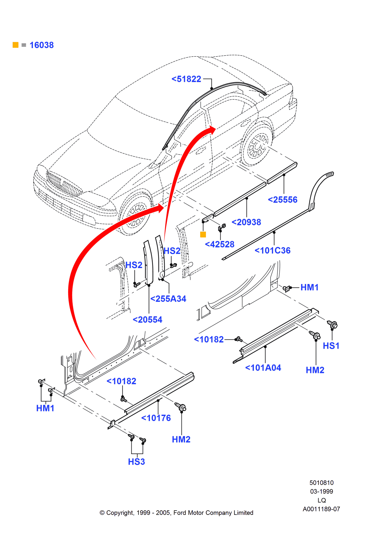 Ford XW4Z-16A038-APTM Moulding Assembly - Fender