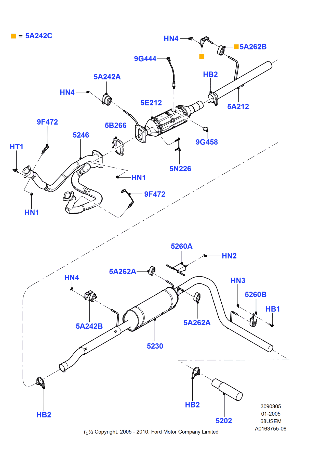 Ford 5U9Z-5230-AA Rear Muffler And Pipe Assembly