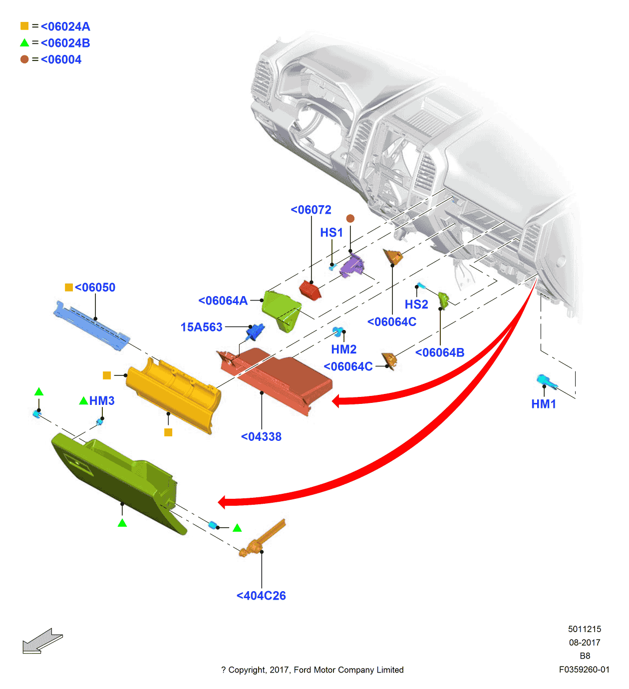 Ford JL1Z-7806010-AA Compartment - Glove - Co-Driver