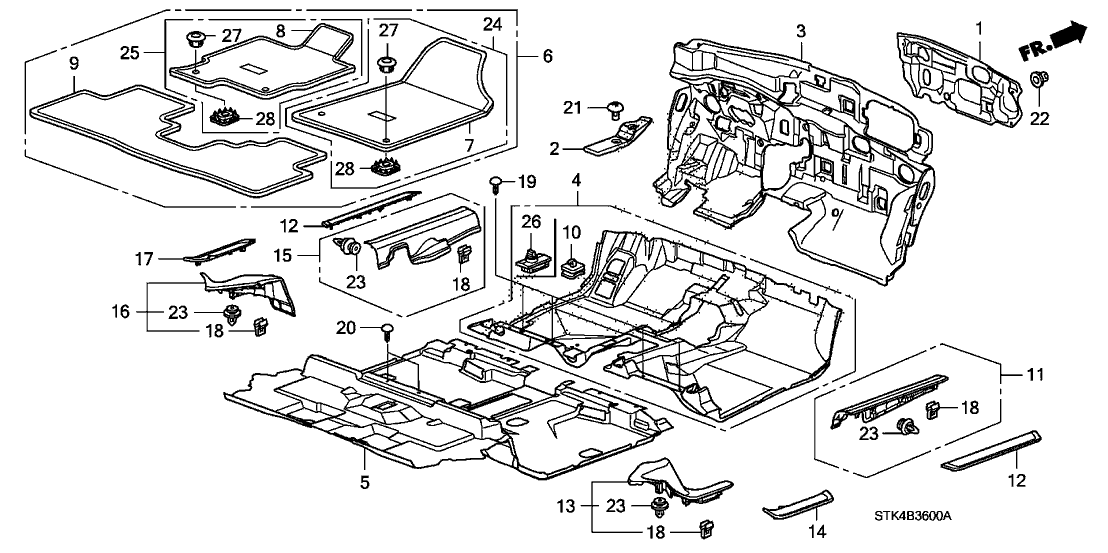 Acura 83302-STK-A02ZB Carpet Assembly, Rear Floor (Medium Gray)