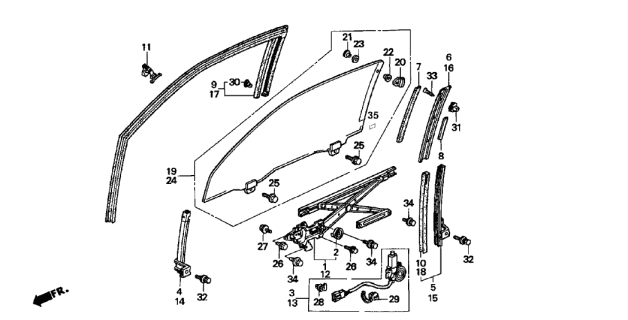 1994 Acura Integra Motor Assembly, Window Diagram for 72755S10013
