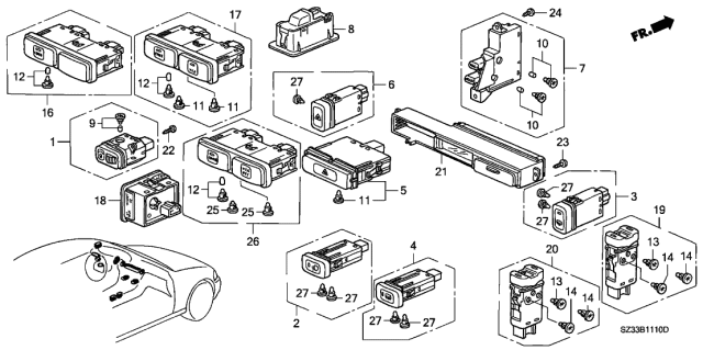 2000 Acura RL  Switch Assembly, Front Foglight (Black) (Navigation) Diagram for 35180SZ3901ZA