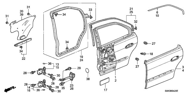 1999 Acura TL Checker, Right Rear Door Diagram for 72840S84A01