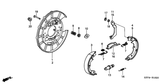 2004 Acura MDX  Shoe B, Driver Side Parking Brake Diagram for 43155S0XA02