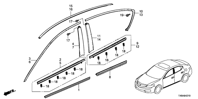 2019 Acura ILX Garnish, Left Front Diagram for 72470T3RA01