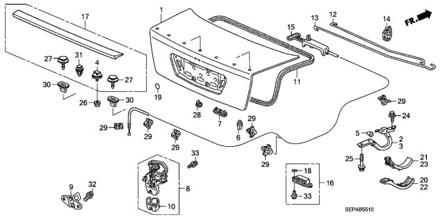 2008 Acura TL Hinge, Driver Side Trunk Diagram for 68660SEPA00ZZ