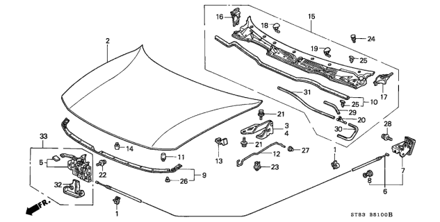 2000 Acura Integra  Cushion, Hood Diagram for 74144SR3000