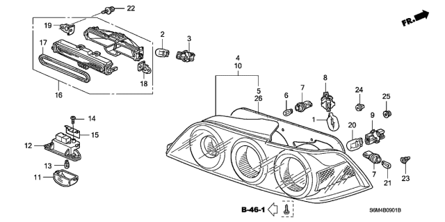 2005 Acura RSX Kit, Tail Lamp L Diagram for 06355S6M305