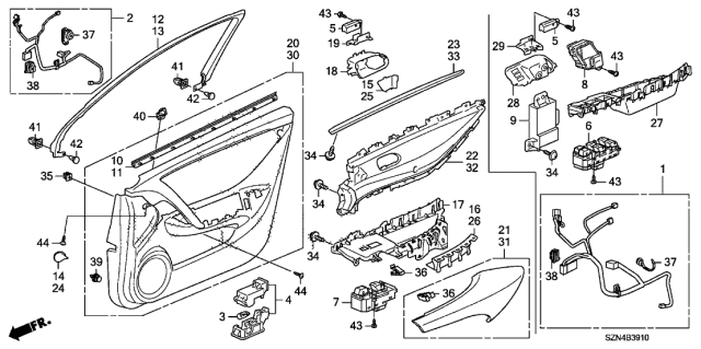 2013 Acura ZDX  Sub-Wire, Driver Door Diagram for 32755SZNA11