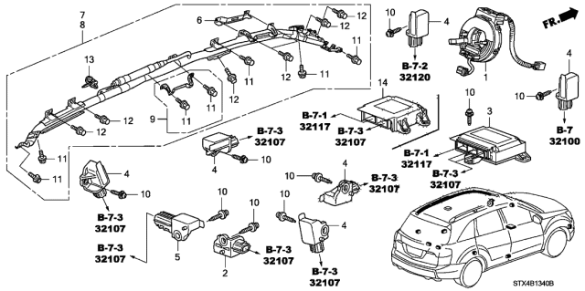 2007 Acura MDX SRS Unit (Denso) Diagram for 77960STXA01