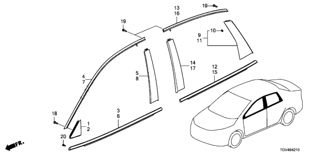 2021 Acura TLX  Molding, Left Rear Diagram for 72965TGVA11