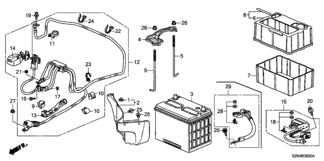 2012 Acura ZDX  Base, Battery Diagram for 31522SZAA00