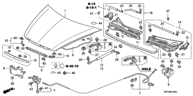2004 Acura TL  Hinge, Passenger Side Hood Diagram for 60120SDAA00ZZ