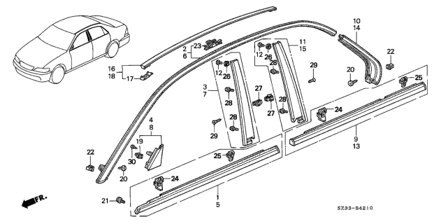2001 Acura RL  Clip, Door Molding Diagram for 91527SZ3003
