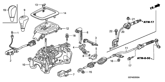 2004 Acura TL Switch Assembly, Parking Pin & Shift Diagram for 35740SECA82