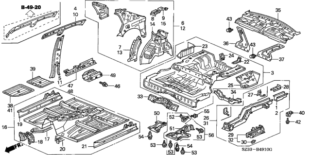 2001 Acura RL  Wheelhouse, Right Rear Diagram for 64330SZ3320ZZ