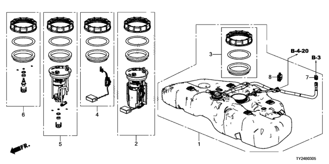 2014 Acura RLX Module Set, Fuel Pump Diagram for 17045TY2A00