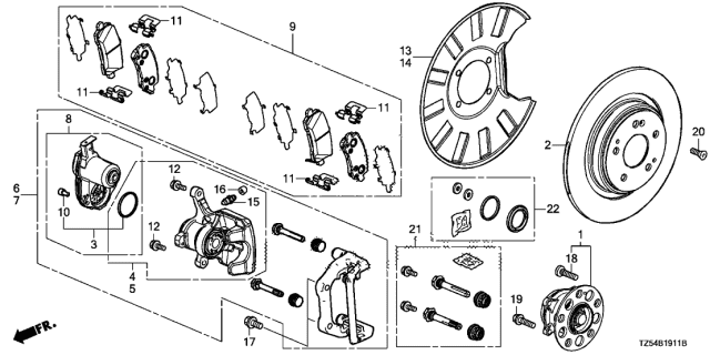 2019 Acura MDX  Rear Pad Set Diagram for 43022TZ5A10