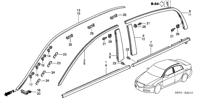 2004 Acura TL Clip A, Windshield Diagram for 73155SEPA01