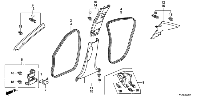 2014 Acura TL Garnish Assembly, Right Front Pillar (Gray) Diagram for 84101TK4A03ZA