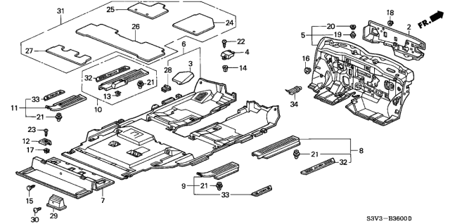 2006 Acura MDX  Stopper, Footrest Diagram for 74255S0XA00