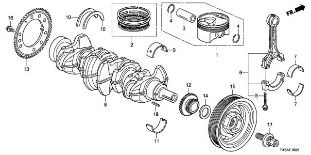2020 Acura ILX Pin, Piston Diagram for 13111RAAA00