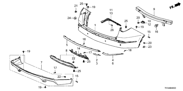 2022 Acura MDX Trim Garnish Left, Rear Bumper Diagram for 71507TYAA00