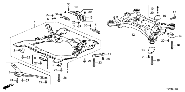 2021 Acura TLX  Stay, Rear Sub-Frame Diagram for 50365TGVA00