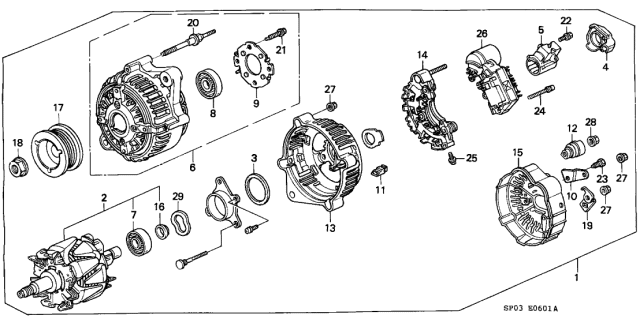 1992 Acura Legend Regulator Assembly Diagram for 31150PR7J01