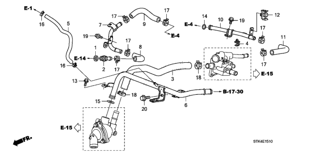 2010 Acura RDX Hose B, Exhaust Manifold Water Inlet Diagram for 19552RWCA00