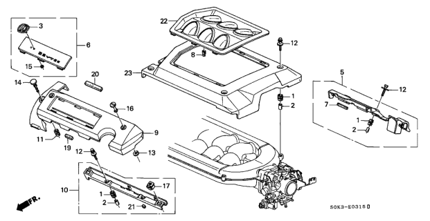1999 Acura TL Rubber, Intake Manifold Cover Mounting Diagram for 17115P8AA00