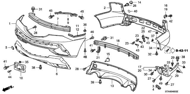 2008 Acura MDX Spoiler Assembly, Left Rear Bumper (Bumper Dark Gray) Diagram for 71560STXA00ZA
