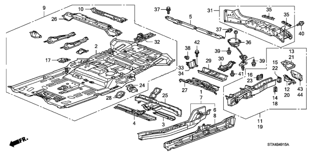 2013 Acura MDX Crossmember C, Front Floor Diagram for 65123STXA01ZZ