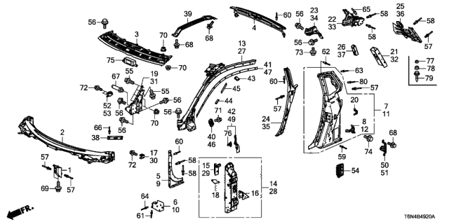 2017 Acura NSX  Damper, Front Roof Dynamic Diagram for 74899T6NA01