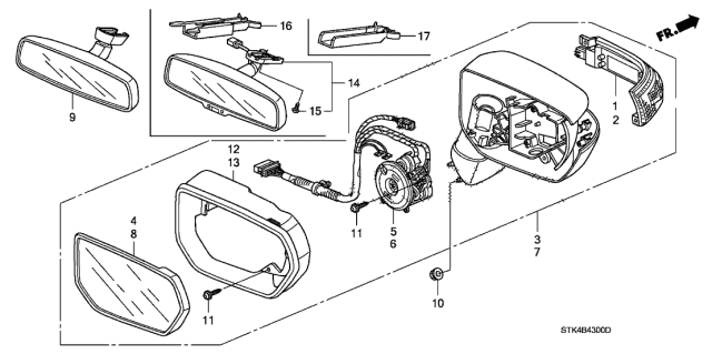 2008 Acura RDX Mirror Assembly, Passenger Side Door (Nighthawk Black Pearl) (R.C.) Diagram for 76200STKA01ZB