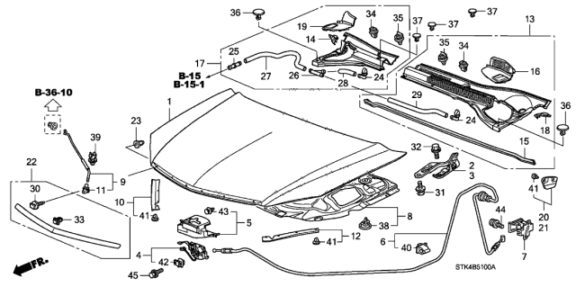 2007 Acura RDX  Cover, Passenger Side Hood Hinge Diagram for 74212STKA00