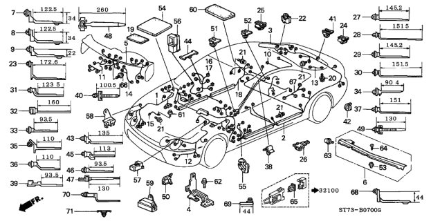 1994 Acura Integra Clip, Wire Harness (M5) (93.5MM) (Brown) Diagram for 91552SS0003