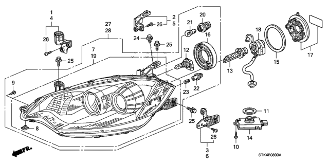 2007 Acura RDX Bracket Kit, Driver Side Headlight Mounting (B) Diagram for 06150STKA11