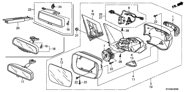 2012 Acura MDX Housing Set, Passenger Side (Aspen White Pearl) Diagram for 76201STXA01ZD