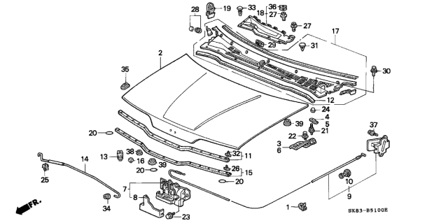 1990 Acura Integra Clip, Front Skirt Diagram for 90683SA5003