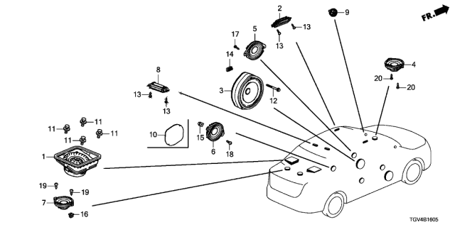 2021 Acura TLX Speaker Assembly, Array Diagram for 39120TJBA71