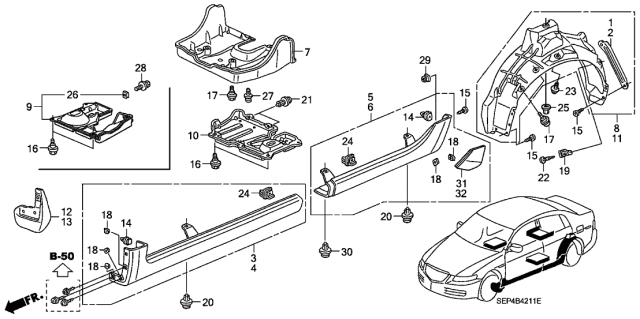 2007 Acura TL  Clip, Cover (Lower) Diagram for 91653SEP003