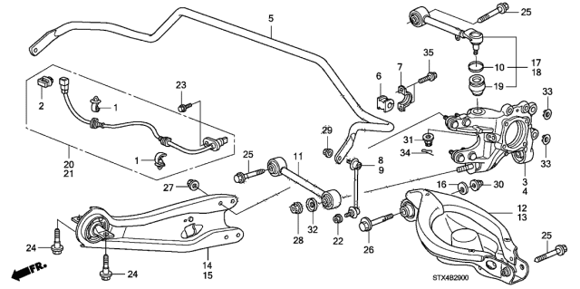 2013 Acura MDX Bsh, Stabilizer Rear (24.2Mm) Diagram for 52306STXA02