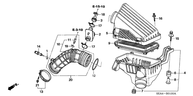 2004 Acura TSX  Engine Air Filter Diagram for 17220RAAA00