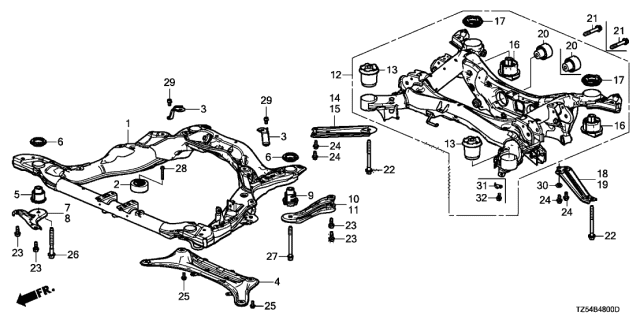 2019 Acura MDX  Rubber, Rear Sub-Frame Mounting (Front ) Diagram for 50360T6ZA01