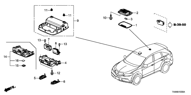 2017 Acura RDX  Module Assembly, Front Roof (Sandstorm) Diagram for 36600TX4A11ZA